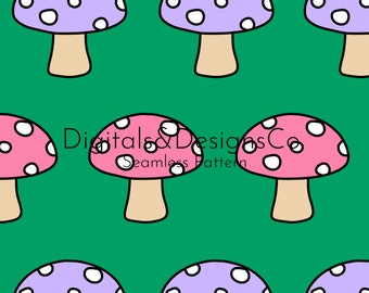 Patrón digital de hongos sin costuras / patrón de repetición continua / diseño de hongos funky / patrón de hongos / hongos de dibujos animados / descarga instantánea
