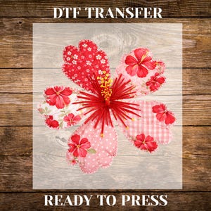 Patchwork Hibiscus DTF Transfer, Tropical Floral Summer Lace Shabby Chic Ready to Press DTF, Retro Summer Vibes DTF Print, Tropical Floral