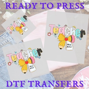 Personalized Teacher Name Back To School Ready To Press, Coquette Pencil Dtf Transfer, Custom Teacher Dtf, Boy Girl School Dtf
