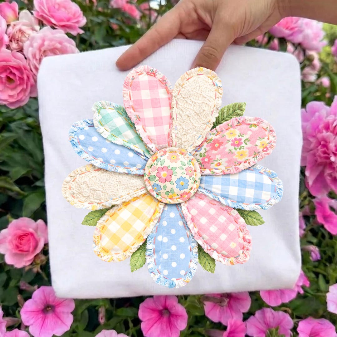 Patchwork Flower Ready to Press DTF, Spring Floral Transfer, Vintage ...
