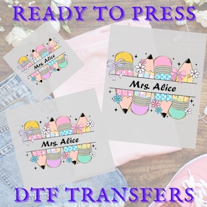 Personalized Teacher Name Glitter Effect Back To School Ready To Press, Custom Teacher Dtf, Boy Girl School Dtf, Floral Pencil Dtf Transfer