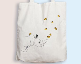 Tote Bag "Rhinocéros aux papillons" - Coton bio / Organic Cotton Tote Bag