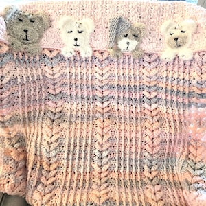 Sleep Tight Teddy Bear Baby Blanket Hand Crocheted