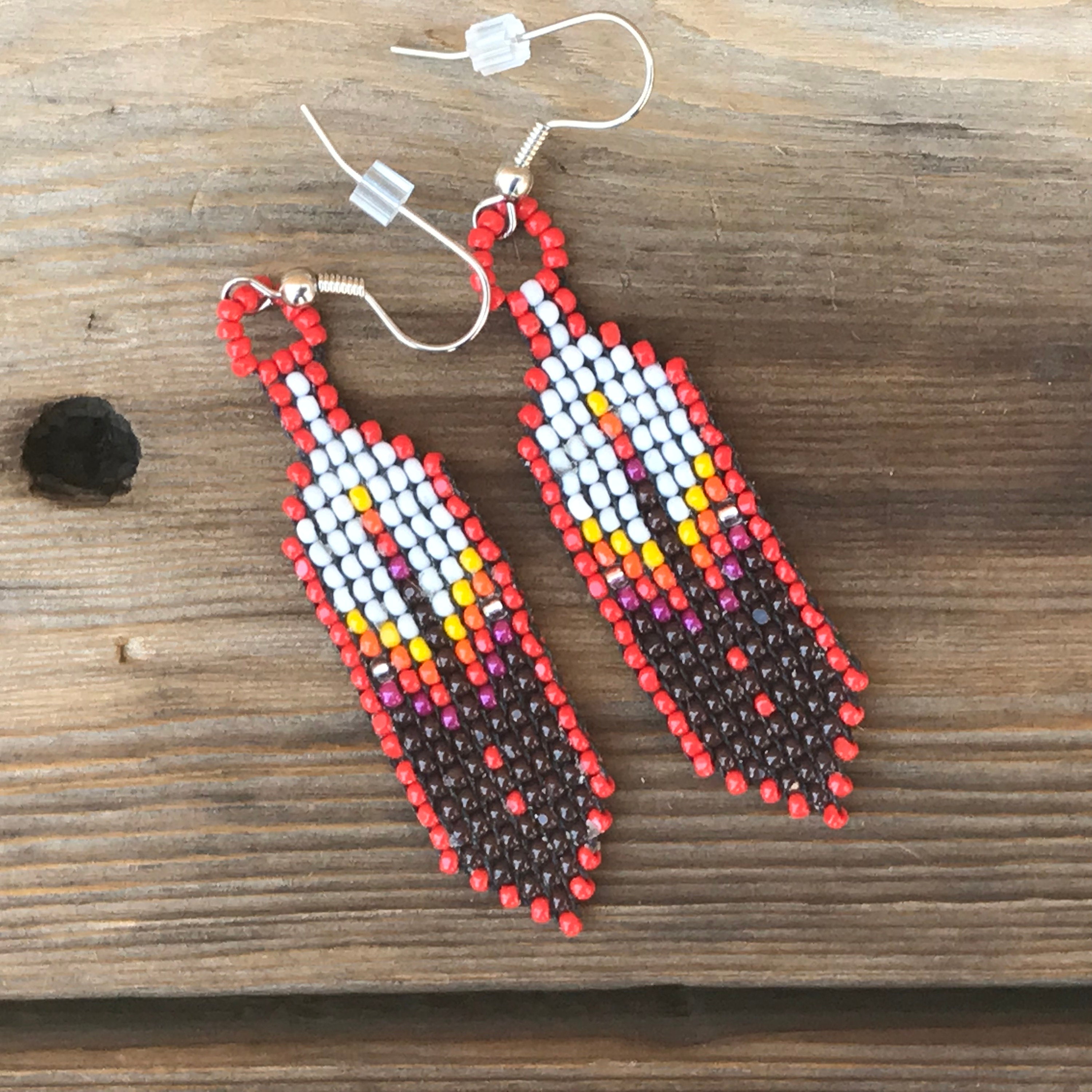 feather DreamCatcher earrings stone/bead in web Passamaquoddy Janet St John feather DreamCatcher earrings stone/bead in web Passamaquoddy Janet St John