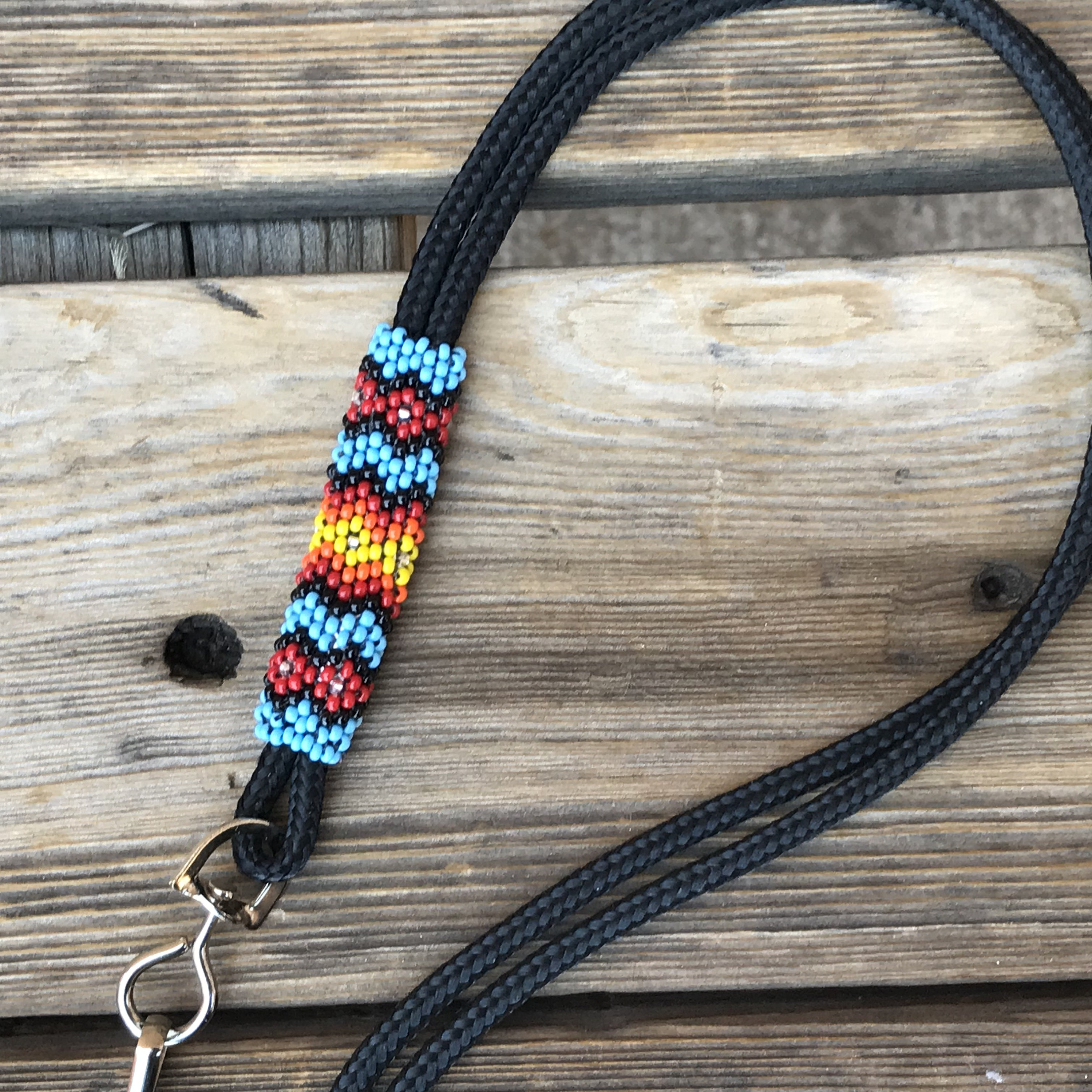 Native American Beaded Lanyard Beaded I. D. Badge Holder Beaded Keyring