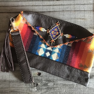 Large party bead leather zip pouch hotsell