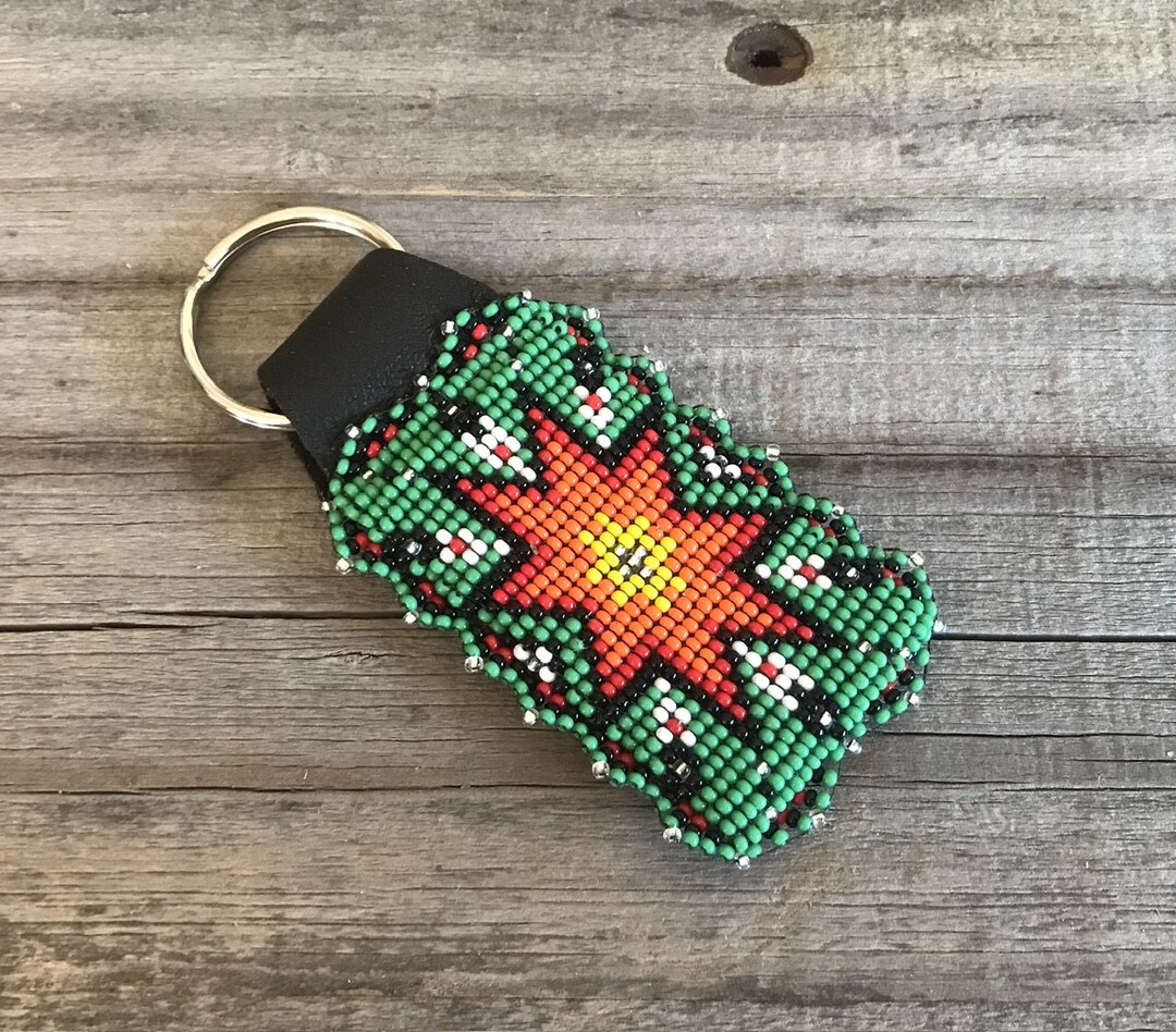 Native American Beaded Keychain Beaded Keyring Beaded Star Feathers