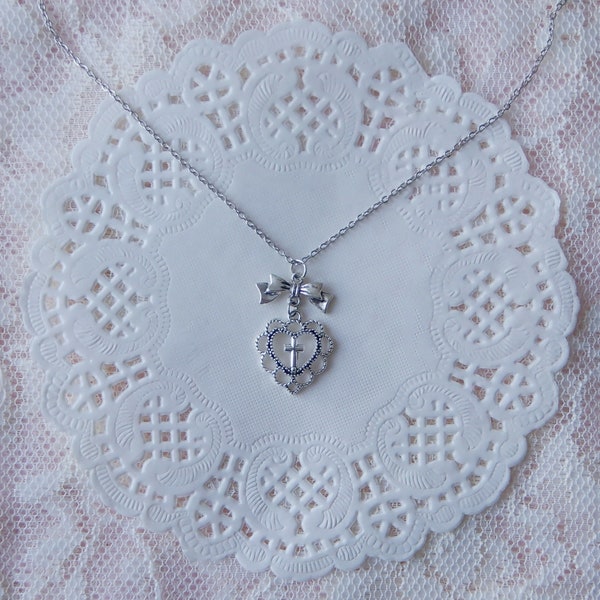 Lacy heart cross necklace