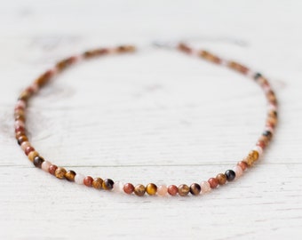 Gemstone Necklace "Earth", TAHUNA Jewelry | Jasper, tiger eye, gold flow, semi-precious stone 4 mm, choker, waterproof / Switzerland