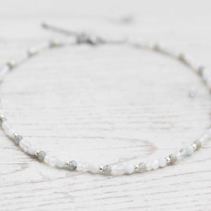 Gemstone Necklace &quot;Frozen&quot;, TAHUNA Jewelry | Labradorite, aquamarine, jade, semi-precious stone 4 mm, choker, waterproof / Switzerland