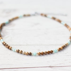 Gemstone necklace &quot;Beach&quot;, TAHUNA Jewelry | Jasper, Jade, semi-precious stone 4 mm, choker, waterproof / Switzerland