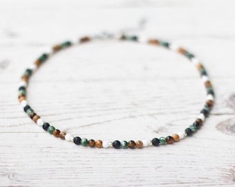 Gemstone Necklace "Nature", TAHUNA Jewelry | Jasper, tiger eye, lava, semi-precious stone 4 mm, choker, waterproof / Switzerland