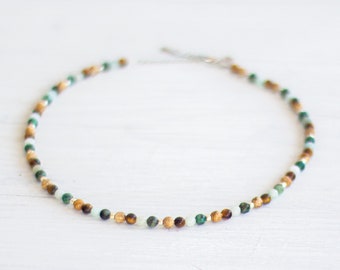 Gemstone Necklace "Moana", TAHUNA Jewelry | Tiger eye, jasper, jade, turquoise, semi-precious stone 4 mm, choker, waterproof / Switzerland