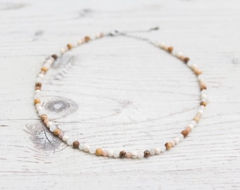 Gemstone Necklace "Sand", TAHUNA Jewelry | Moonstone, jasper, howlite, sunstone, semi-precious stone 4 mm, choker, waterproof / Switzerland