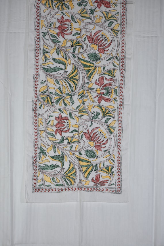 Nakshi Kantha Scarf, Cotton Handcrafted Indian St… - image 2