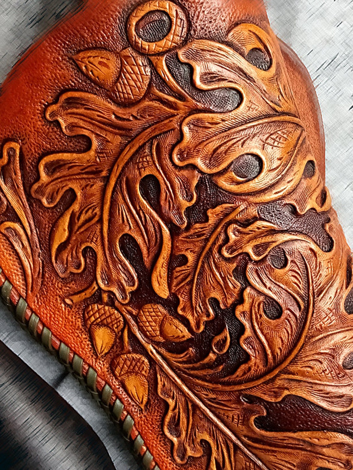 Tooled 1911 Holster leather thumb break Oak Leaves Acorns Etsy