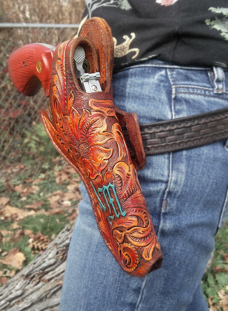 Tooled colt python holster thumb snap zombie killer sheridan etsy