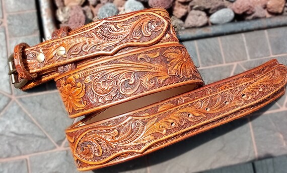 Tooled ranger gun belt floral Sheridan design | Etsy