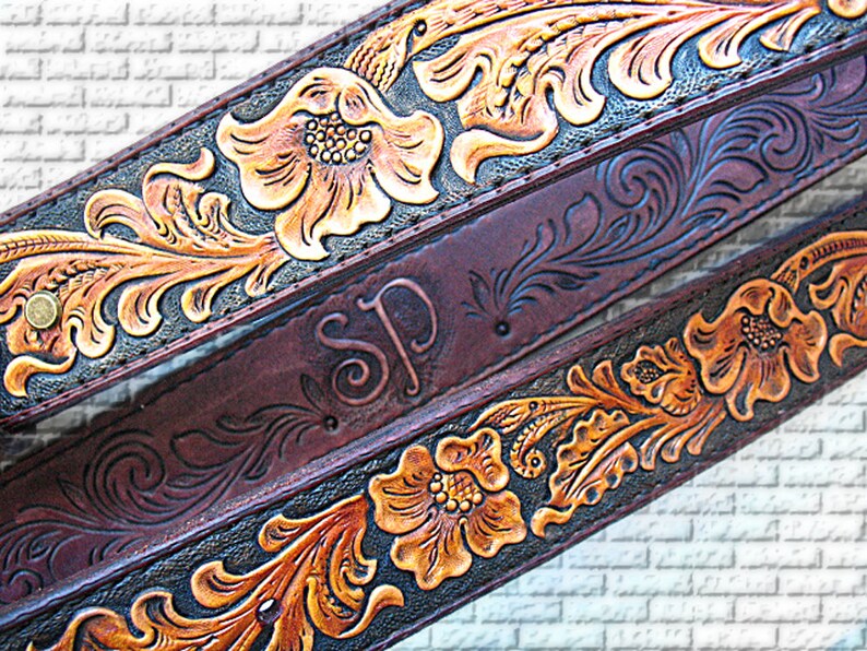Tooled Leather Gun Belt Personalized Straight Type Hand Carved Etsy