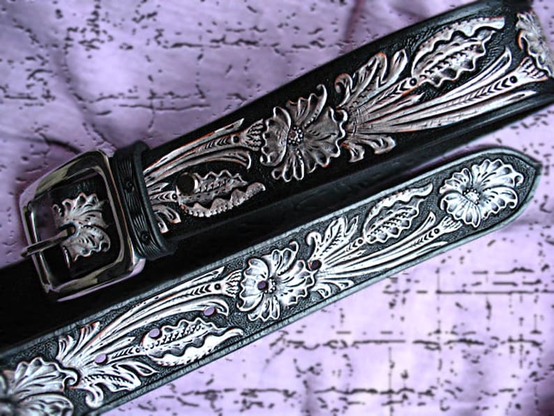 Tooled Leather Gun Belt Straight Type Hand Carved Etsy