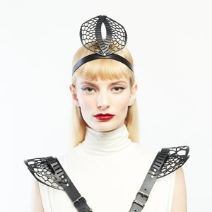 Black Headpiece, Headband, Handcrafted in Berlin, Sustainable, Futuristic, Unisex, Adjustable, Organic Leather