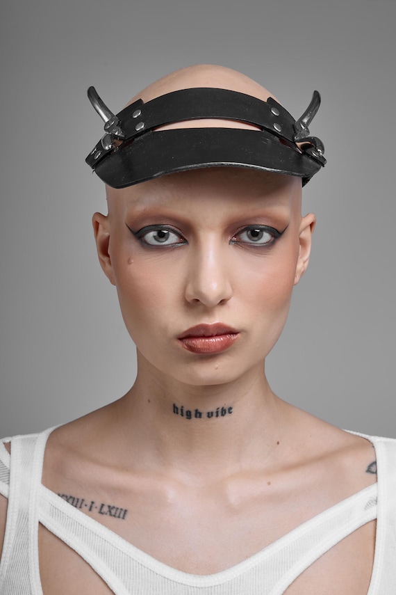 Organic leather visor handmade Black Visor, Handmade in Berlin, Sustainable, Skin Friendly  main image 2