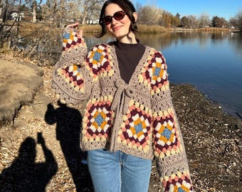 Crochet Granny Square Oversized Pinterest Cardigan Pattern: Scandi Candy Cardi, Easy