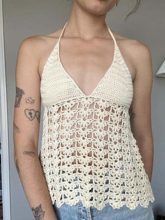 Aemula Tank, Lace Crochet Halter top, Easy Summer Crochet Pattern