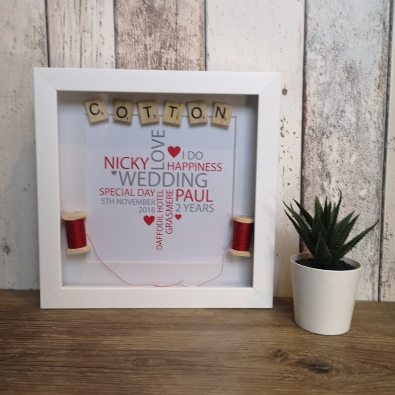 Cotton 2 Year Anniversary Gift Frame With Word Cloud Cotton Etsy UK
