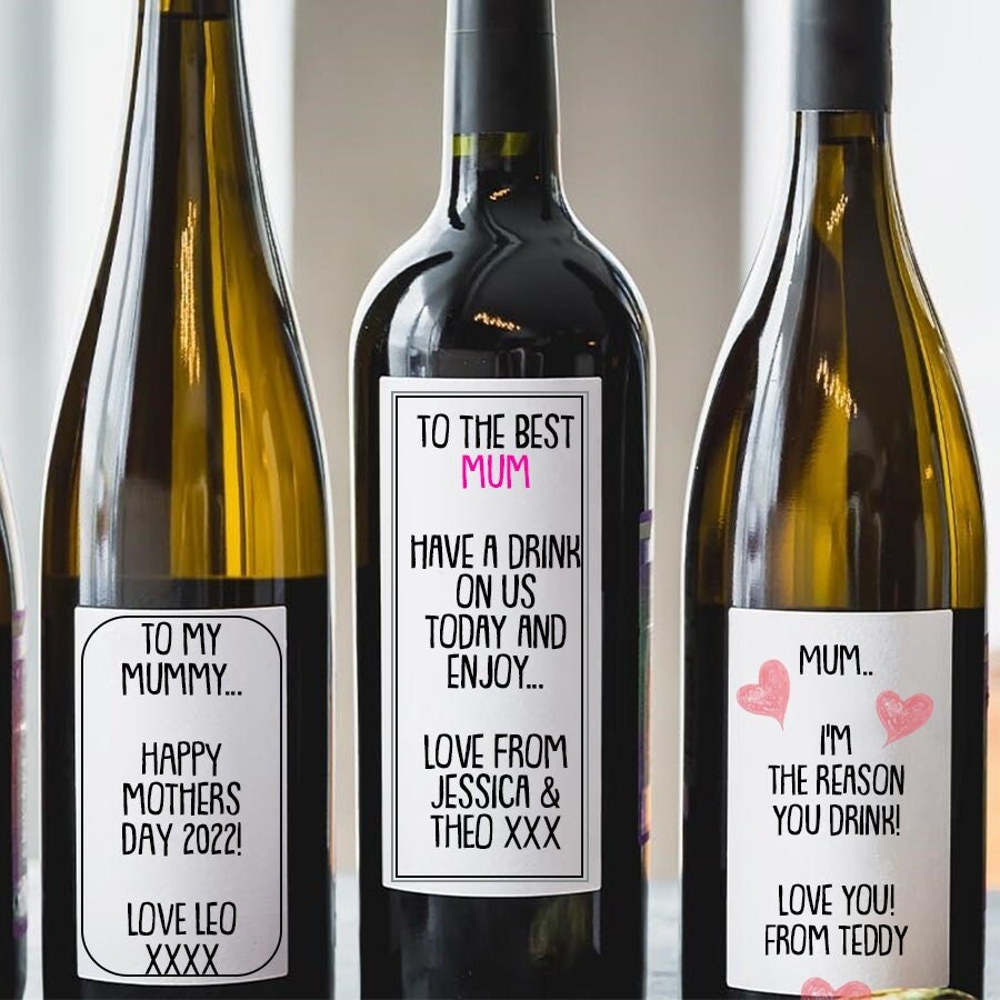 Personalised Wine Bottle Labels | Wine Bottle Sticker | Wine Gift for Mum | Mother's Day Stickers - FREE DELIVERY