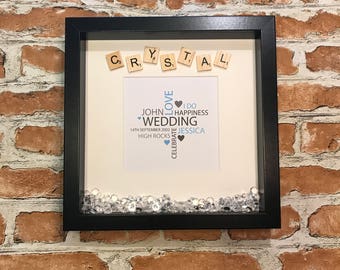 Crystal 15 Year Anniversary Frame with Word Cloud - crystal wedding, 15 years married, crystal anniversary gift, married 15 years