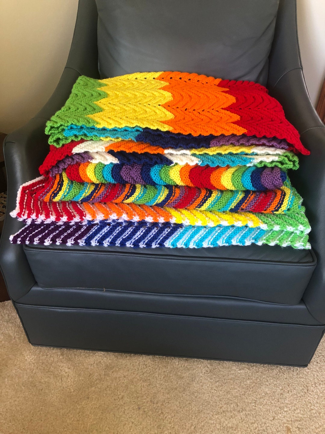 Hand Knit Baby Blanket RAINBOW Multiple Options Etsy