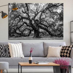 Black and White Oak Tree Wall Art Landscape Picture Print Large Canvas Wall Art Framed Living Room Wall Decor