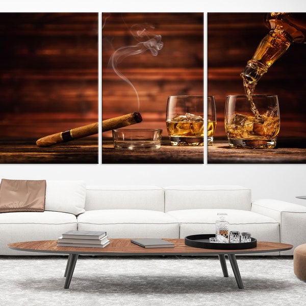 Large Whiskey Canvas Art Print, Scotch Whiskey 3 Piece Wall Art Framed, Artwork for Wall, Alcohol Wall Decor, Husband Gift