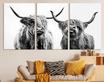 Extra Large Farmhouse Wall Decor, Highland Cow Wall Art Print, Scottish Cow Canvas Print Modern Home Decor