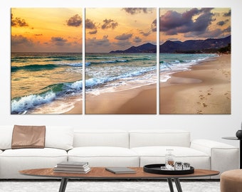 Sunset Beach Scene Wall Art Framed Landscape Canvas Print Large Home Decor Prints Giclee Art Print