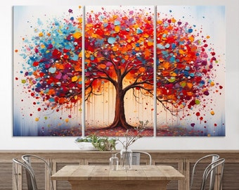 Colorful Abstract Tree Painting Printed on Original Canvas Artwork for Living Room Decor Framed Large Wall Art Print