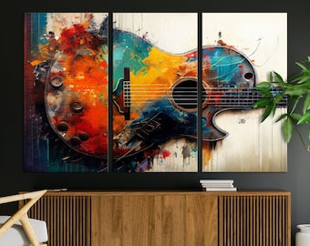 Large Guitar Wall Art Abstract Music canvas print Colorful Wall Decor