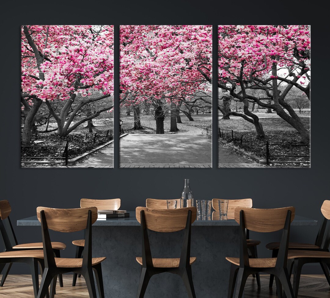 Cherry Blossoms Canvas Wall Art Print, Sakura Wall Art, Black White
