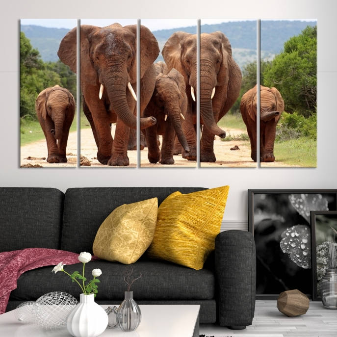 Xlarge Elephant Family Canvas Art Elephant Herd Wall Art Etsy UK