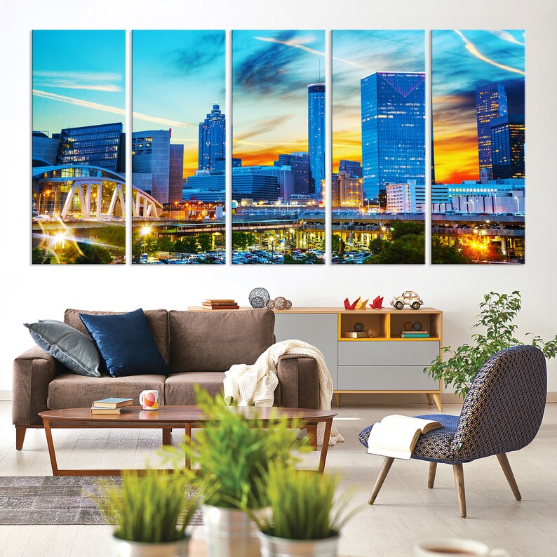 Multi Panel Atlanta Canvas Wall Art Print Atlanta Skyline Etsy