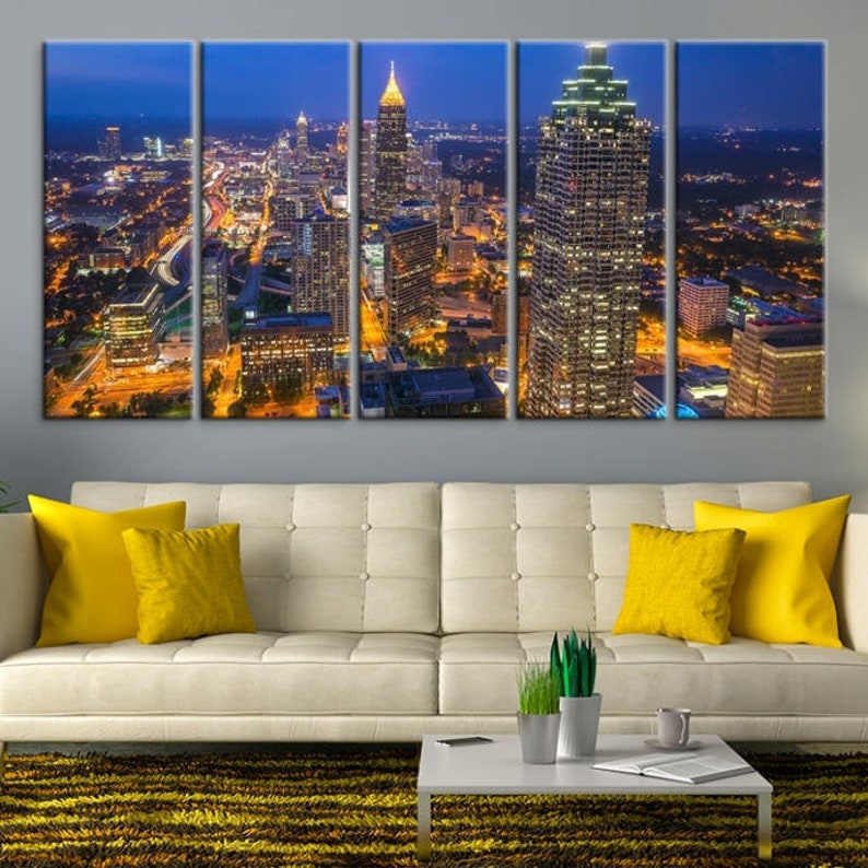 Extra Large Atlanta Aerial View Wall Art Atlanta City Lights at Night Print on Canvas Atlanta Skyline Wall Art