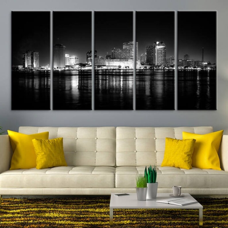 Extra Large New Orleans City Wall Art Canvas Print Black and Etsy