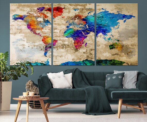 Watercolor World Map Canvas Art Push Pin Extra Large Print Colorful Wall Painting Visual Arts Craft Supplies Tools Kromasol Com - Large Wall World Map On Canvas Watercolor World Map Canvas Art Push Pin Extra Large Print Colorful Wall Painting Visual Arts Craft Supplies Tools Kromasol Com - Large Wall World Map On Canvas