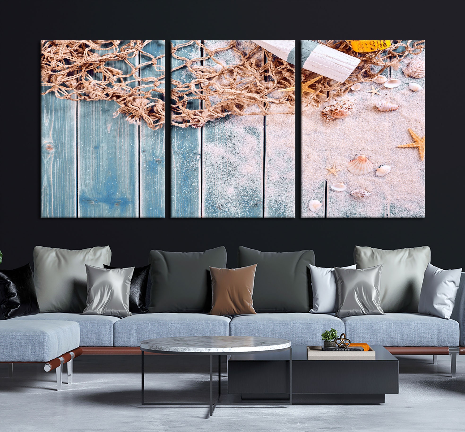 Large Nautical Wall Art Canvas Print Starfish Seashell Etsy