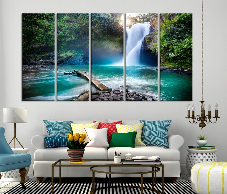 Triptych Waterfall Art Print Large Waterfall Wall Art Etsy