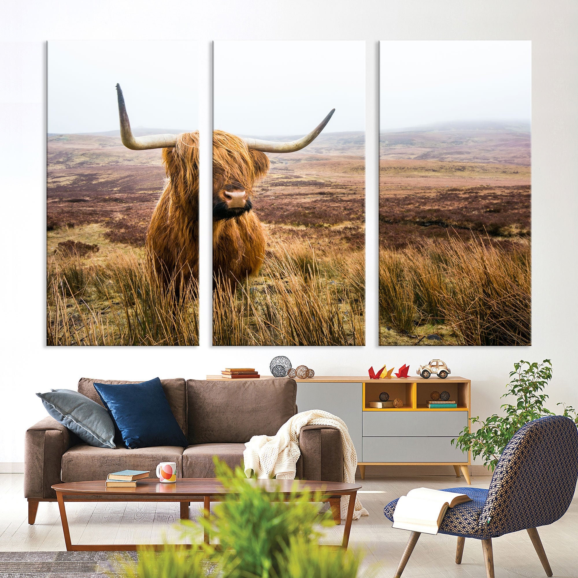Scottish Highland Cow Large Wall Art Canvas Print Animal Etsy UK