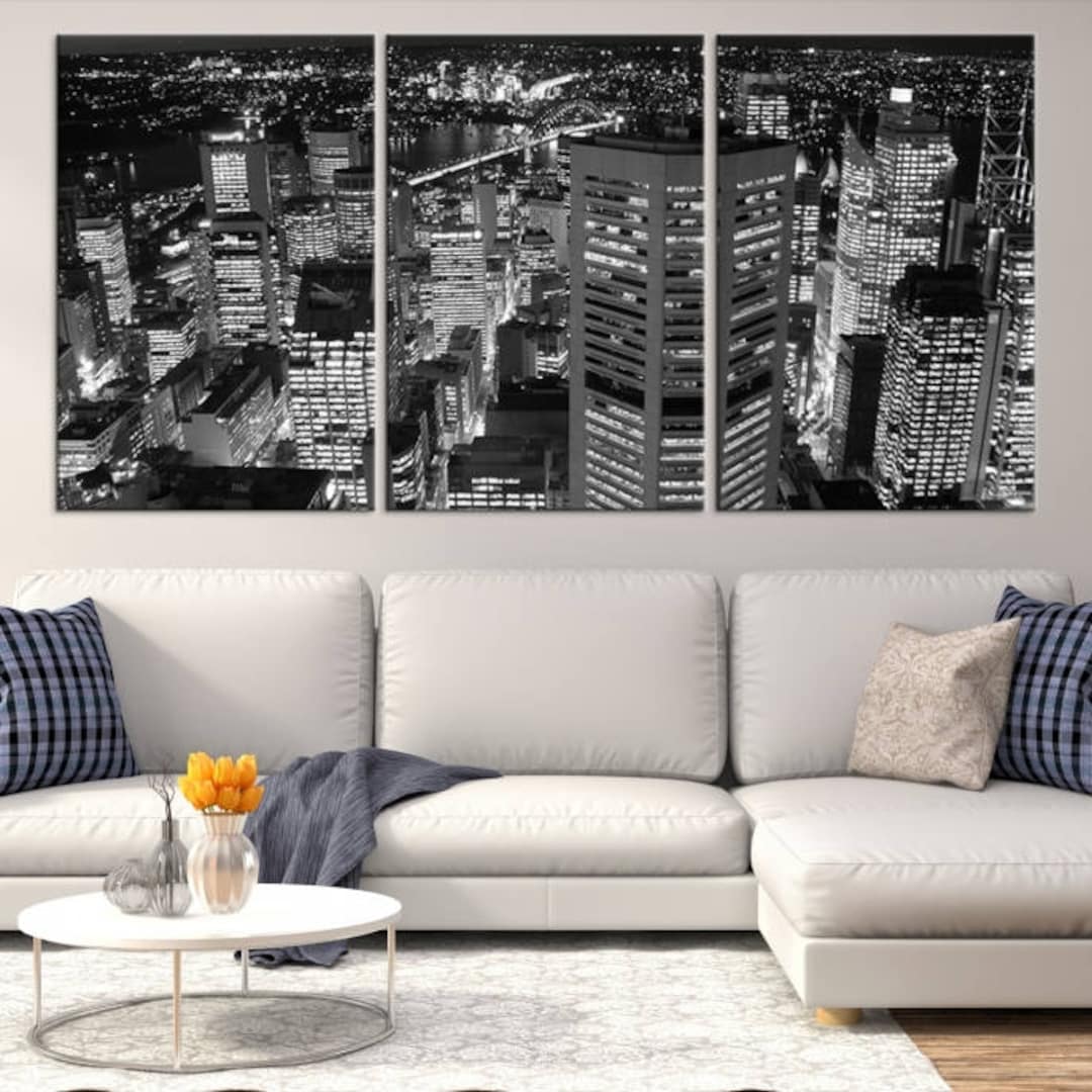 Large Wall Art Sydney City Canvas Print Black and White Etsy UK