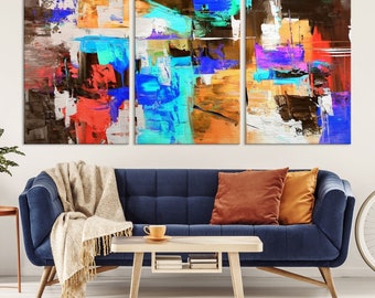 Colorful Abstract Wall Art Canvas Print, Abstract Painting Framed, 3 Piece Wall Art for Kitchen, Living Room, Bedroom Wall Decor