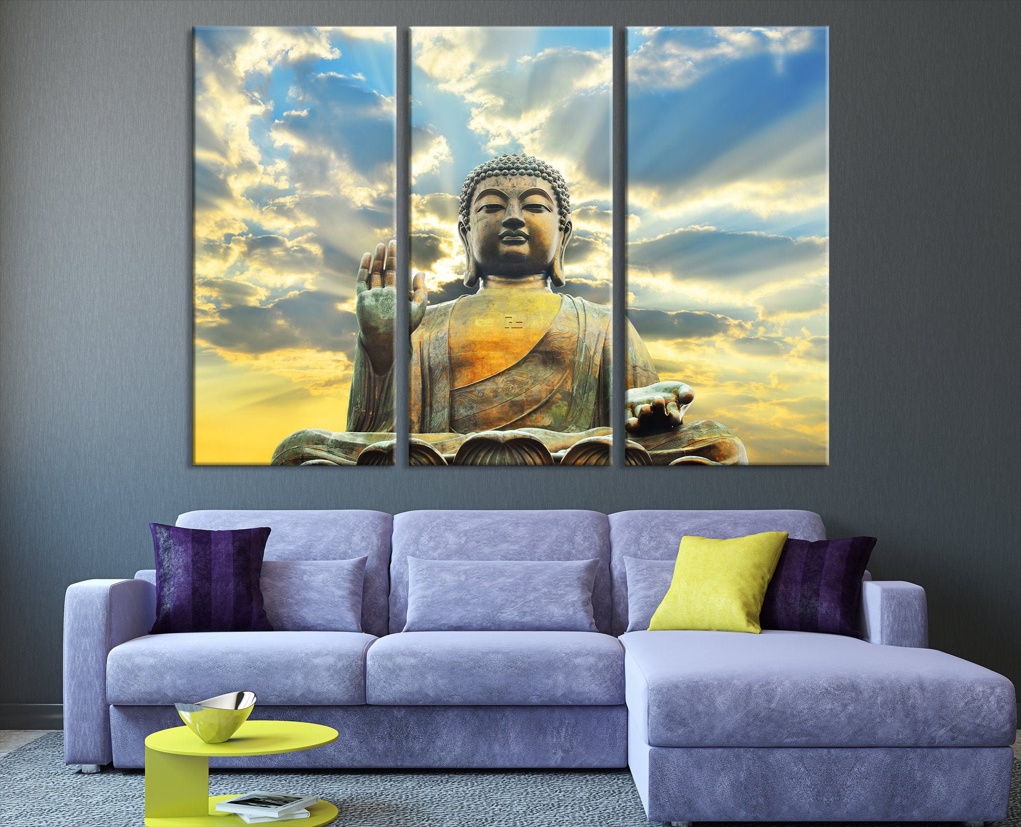 Buddha Statue Art Print Large Buddha Wall Art Buddhism Etsy